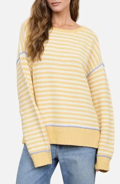 Blu Pepper Stripe Raw Edge Cotton Sweater In Gold