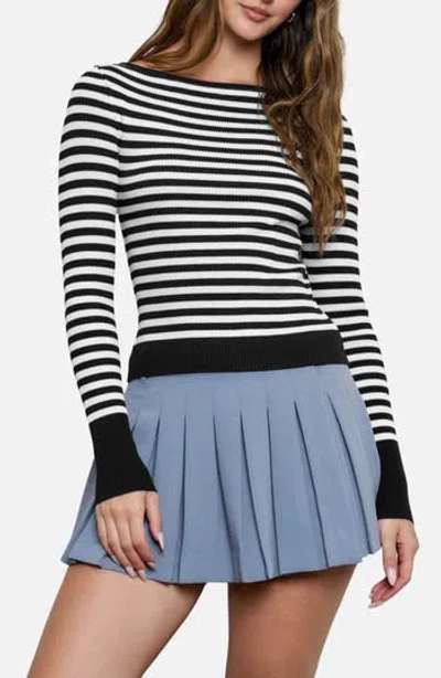 Blu Pepper Stripe Rib Long Sleeve Sweater In Black