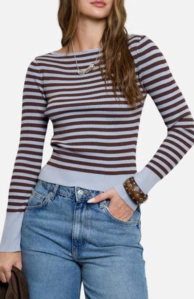 Blu Pepper Stripe Rib Long Sleeve Sweater In Blue