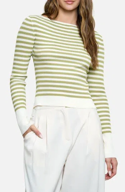 Blu Pepper Stripe Rib Long Sleeve Sweater In Green