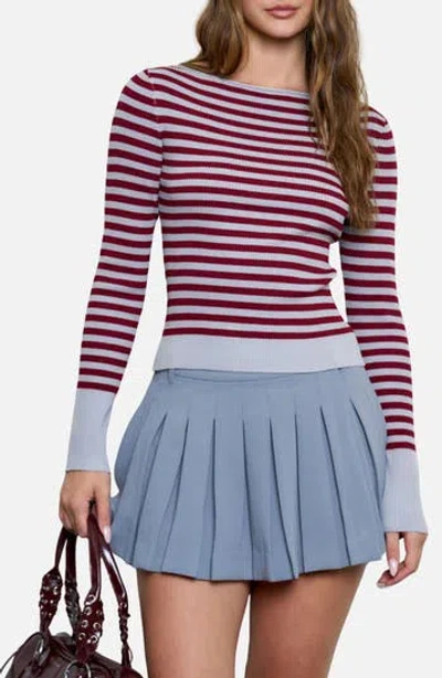 Blu Pepper Stripe Rib Long Sleeve Sweater In Red