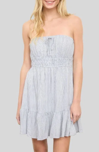 Blu Pepper Stripe Ruffled Hem Strapless Dress In Blue