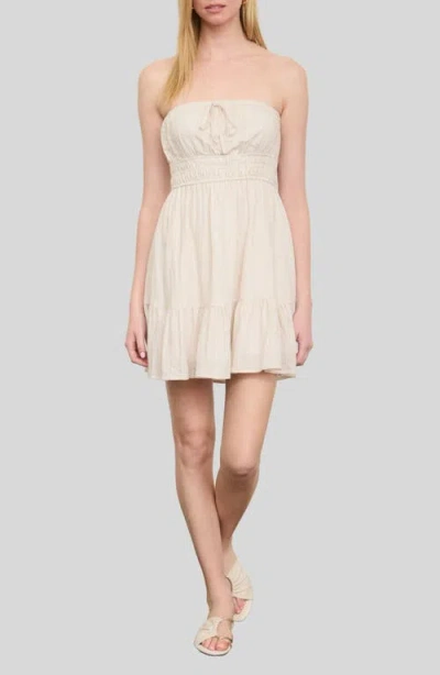Blu Pepper Stripe Ruffled Hem Strapless Dress In White