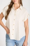 Blu Pepper Stripe Short Sleeve Button-up Shirt In Multi