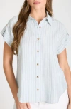 Blu Pepper Stripe Short Sleeve Button-up Shirt In Multi