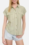 Blu Pepper Stripe Short Sleeve Button-up Shirt In Multi