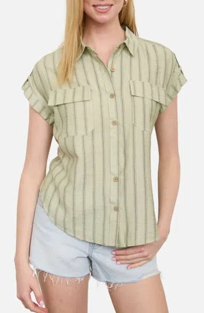Blu Pepper Stripe Short Sleeve Button-up Shirt In Multi