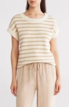 Blu Pepper Stripe Short Sleeve Knit Sweater In Khaki