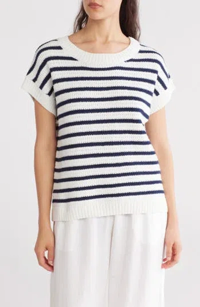 Blu Pepper Stripe Short Sleeve Knit Sweater In Navy