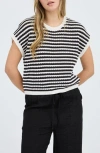 Blu Pepper Stripe Short Sleeve Sweater In Black