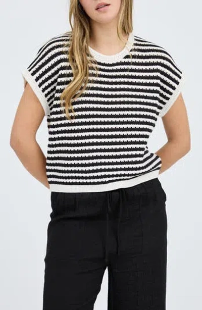 Blu Pepper Stripe Short Sleeve Sweater In Black