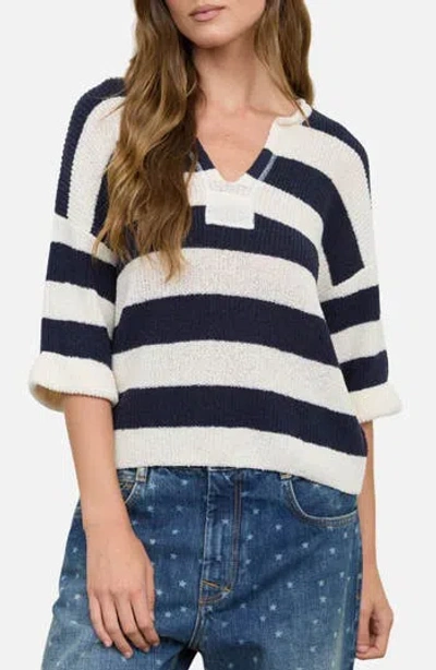 Blu Pepper Stripe Short Sleeve Sweater In Blue