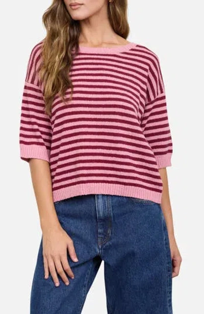 Blu Pepper Stripe Short Sleeve Sweater In Pink