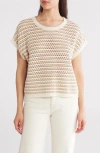 Blu Pepper Stripe Short Sleeve Sweater In Khaki