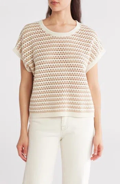 Blu Pepper Stripe Short Sleeve Sweater In Khaki