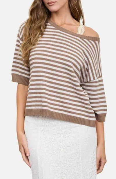 Blu Pepper Stripe Short Sleeve Sweater In Brown