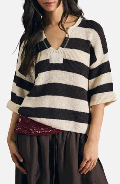 Blu Pepper Stripe Short Sleeve Sweater In Multi