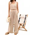 Blu Pepper Stripe Sleeveless Blouse And Wide Leg Pant Set In Taupe In Neutral