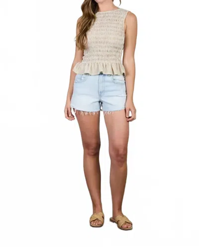 Blu Pepper Stripe Sleeveless Smocked Blouse In Khaki In Neutral