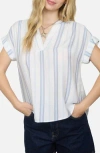 Blu Pepper Stripe Split Neck Top In Blue