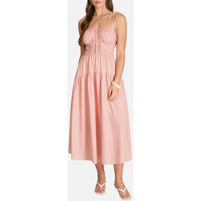 Blu Pepper Stripe Tiered Midi Sundress In Pink