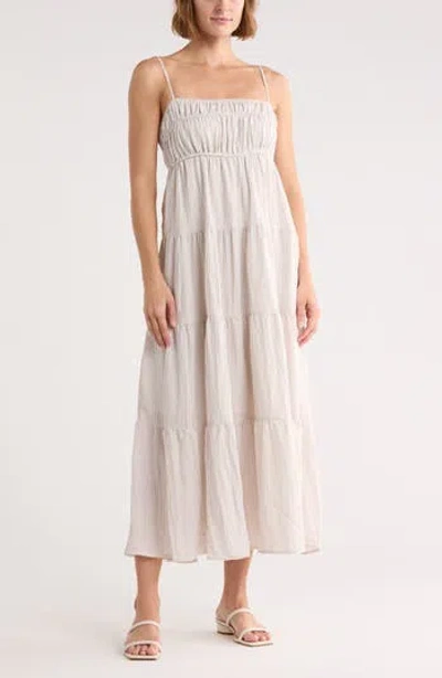 Blu Pepper Stripe Tiered Midi Sundress In Neutral