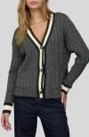 Blu Pepper Stripe Trim Cable Stitch Cardigan In Gray
