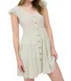 Blu Pepper Stripe V Neck Button Down Tiered Mini Dress In Light Olive In Green