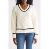 Blu Pepper Stripe V-neck Cable Knit Sweater In Ivory