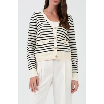 Blu Pepper Stripe V-neck Cardigan In Ivory
