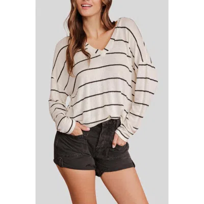 Blu Pepper Stripe V-neck Knit Top In Ivory