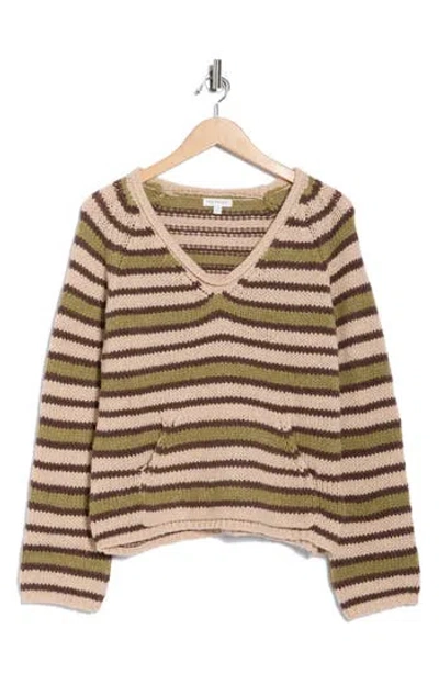 Blu Pepper Stripe V-neck Sweater In Green