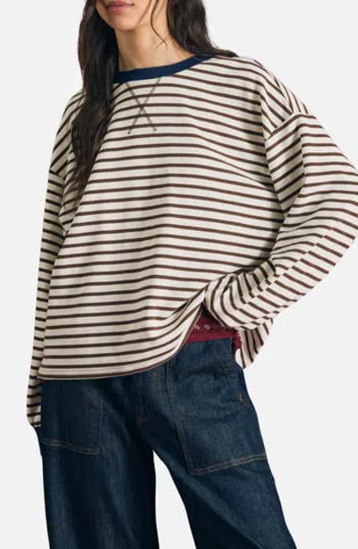 Blu Pepper Stripe V-stitch Long Sleeve Knit Top In Blue