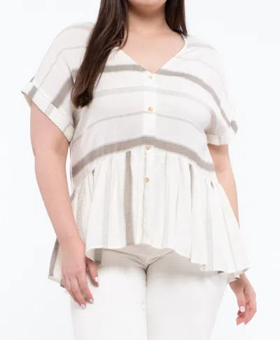 Blu Pepper Striped Button Down Top In Olive In White