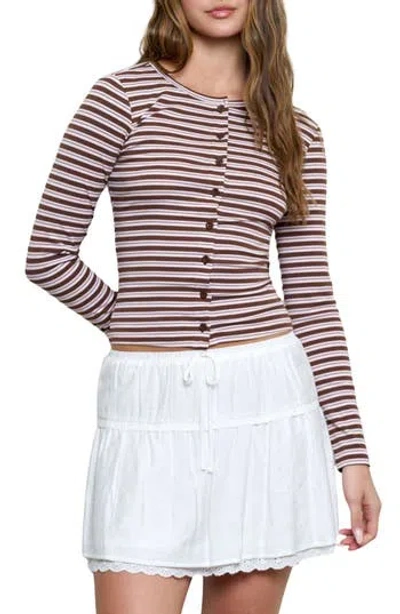 Blu Pepper Striped Cardigan In Brown