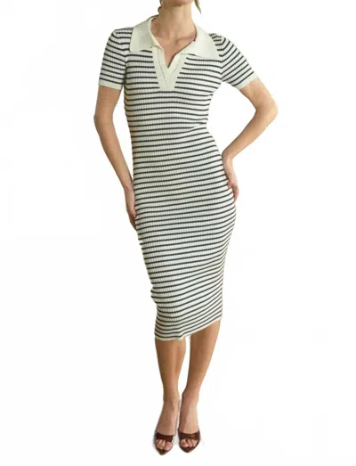 Blu Pepper Striped Collared Knit Midi Dress In Ivory In Multi