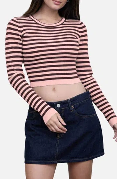 Blu Pepper Striped Cropped Ribbed Sweater In Pink