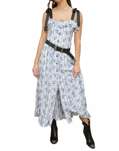 Blu Pepper Striped Floral Ruffle Midi Dress In Blue In Multi