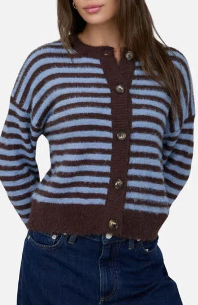 Blu Pepper Striped Fuzzy Cardigan In Blue