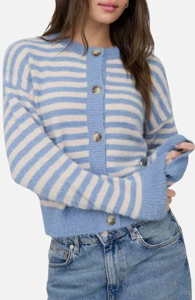Blu Pepper Striped Fuzzy Cardigan In Blue