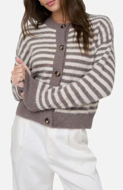 Blu Pepper Striped Fuzzy Cardigan In Multi