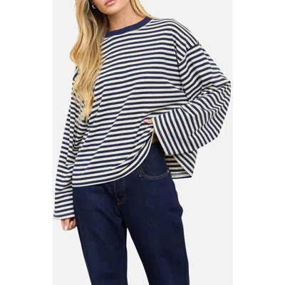 Blu Pepper Striped Long Sleeve Knit Top In Blue