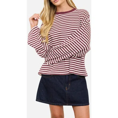 Blu Pepper Striped Long Sleeve Knit Top In Burgundy