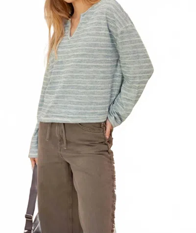 Blu Pepper Striped Marled Knit Top In Dusty Teal In Blue