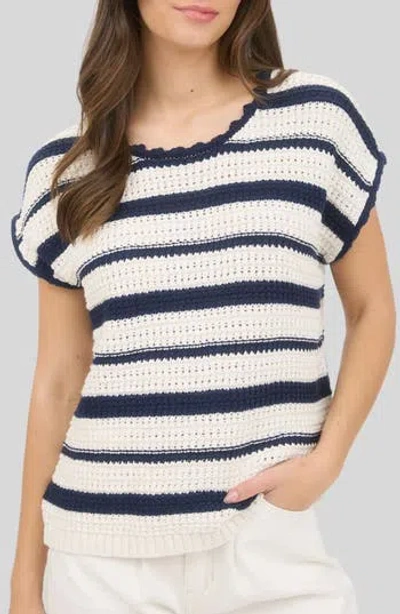 Blu Pepper Striped Open Stitch Sweater In Multi