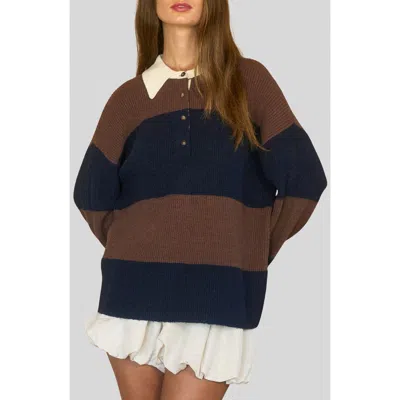 Blu Pepper Striped Polo Sweater In Blue