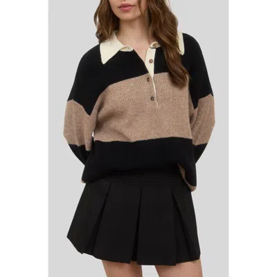 Blu Pepper Striped Polo Sweater In Brown