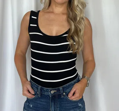 Blu Pepper Striped Ribbed Tank Bodysuit In Black