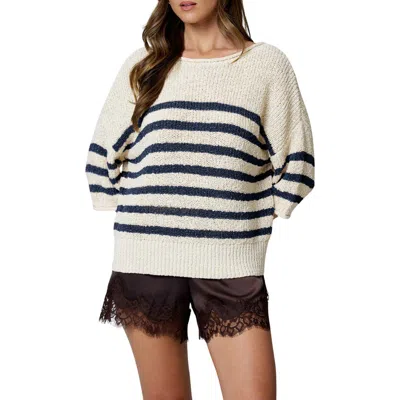 Blu Pepper Striped Short Sleeve Sweater In Navy