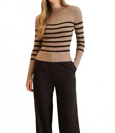 Blu Pepper Striped Sweater Top In Taupe In Brown